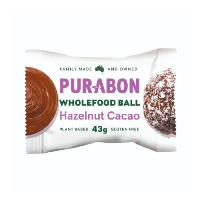 Purabon Wrapped Hazelnut Cacao Protein Ball 43g (12 Units Tray/c6)